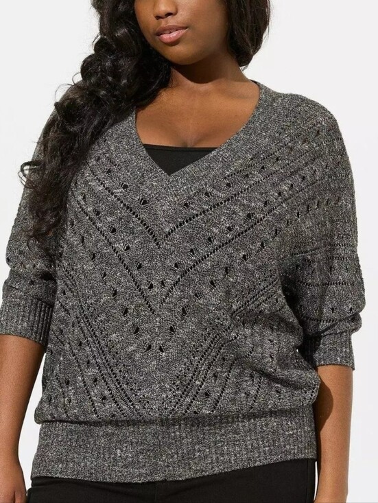 Sweaters - torrid Charcoal Gray V-Neck Pointelle Sweater